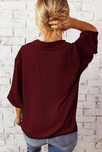 Load image into Gallery viewer, Apparel:  Textured Johnny Collar Three-Quarter Sleeve Blouse
